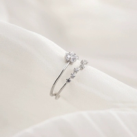 FY-JZ994 Bague étoile double couche en argent sterling S925 Style coréen avec bande d'index ouverte incrustée de zircon Bande réglable