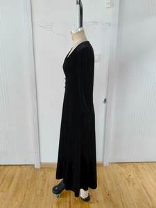 Chic negro terciopelo con cuello en V Maxi <span class=keywords><strong>vestido</strong></span> cintura Natural marinero cuello tejido patrón para verano Formal Galas día OEM servicio disponible - Product Image 3