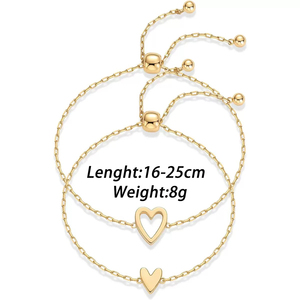2026 Fashion Jewelry Stainless Steel Geometric Gold Plated Heart <b>Bracelet</b> for Couple <b>Adjustable</b> Beads - Product Image 2