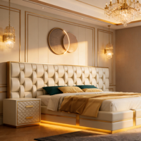 Ensemble de lit modulaire super luxueux en bois massif avec sommier réglable, rangement et revêtement en cuir moderne – Tailles Full/Queen/King