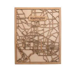 Wooden Poster washington City Map Woodwork Handmade Wall Decor