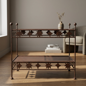 Industrial Double Tier Metal <b>Storage</b> <b>Rack</b> with Star Pattern Rust Resistant Modern Multifunction Bathroom Organizer - Product Image 1
