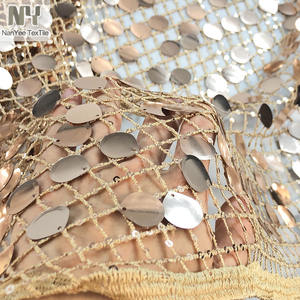 نسيج نانى 3 + 18 قماش دانتيل مطرز بالترتر مطرز قابل للذوبان في الماء متدلي من الذهب الوردي - Product Image 3