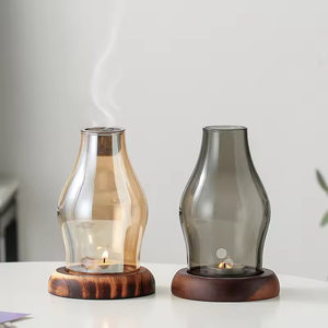 Brûleur d'encens à <span class=keywords><strong>huile</strong></span> <span class=keywords><strong>essentielle</strong></span> en bois rétro, aromathérapie, fonte de cire, <span class=keywords><strong>lampe</strong></span> à parfum avec verre pour porte-bougie aromatique - Product Image 5
