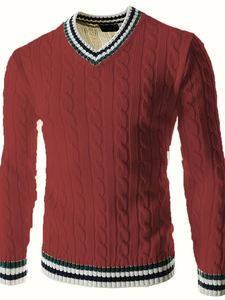 Pull personnalisé pour hommes Pull à manches longues Col en V Automne et hiver Top en tricot grande taille Pull torsadé pour hommes - Product Image 2