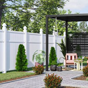 Clôture en vinyle blanc, panneaux en PVC et clôture de jardin avant en plastique à piquets <span class=keywords><strong>pour</strong></span> l'intimité, 6x8 pieds de haut - Product Image 4