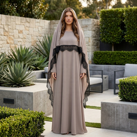 Nouvelle Abaya Musulmane pour Femme, Robe Longue Modeste Noire avec Dentelle, Kaftan Islamique Élégant, Robe Fermée Arabe pour Mariage d'Automne en Polyester