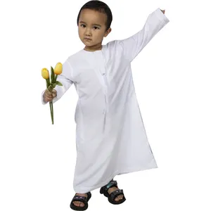 Новинка, Исламская Арабская одежда для детей, Абая, туба, лоб, кафтан, арабский, длинный белый исламский детский халат с круглым воротником, одежда