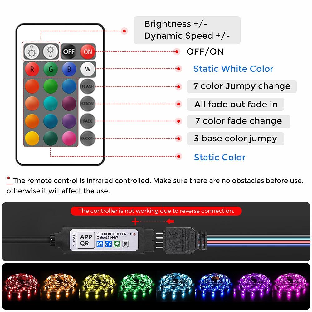 RGB LED Strip Light 5V Smart LED Strip Light with Remote Control Atmosphere Changes Color Along with Music with 2-Year Warranty