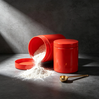 Vente en gros de pots ronds en PET rouges avec couvercles, contenants vides pour l'emballage de poudre de suppléments, pour la poudre de collagène et de protéines