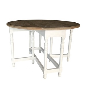 <span class=keywords><strong>Mesa</strong></span> de Comedor <span class=keywords><strong>Redonda</strong></span> Extensible <span class=keywords><strong>Blanca</strong></span> y Marrón con Patas Torneadas - Product Image 1