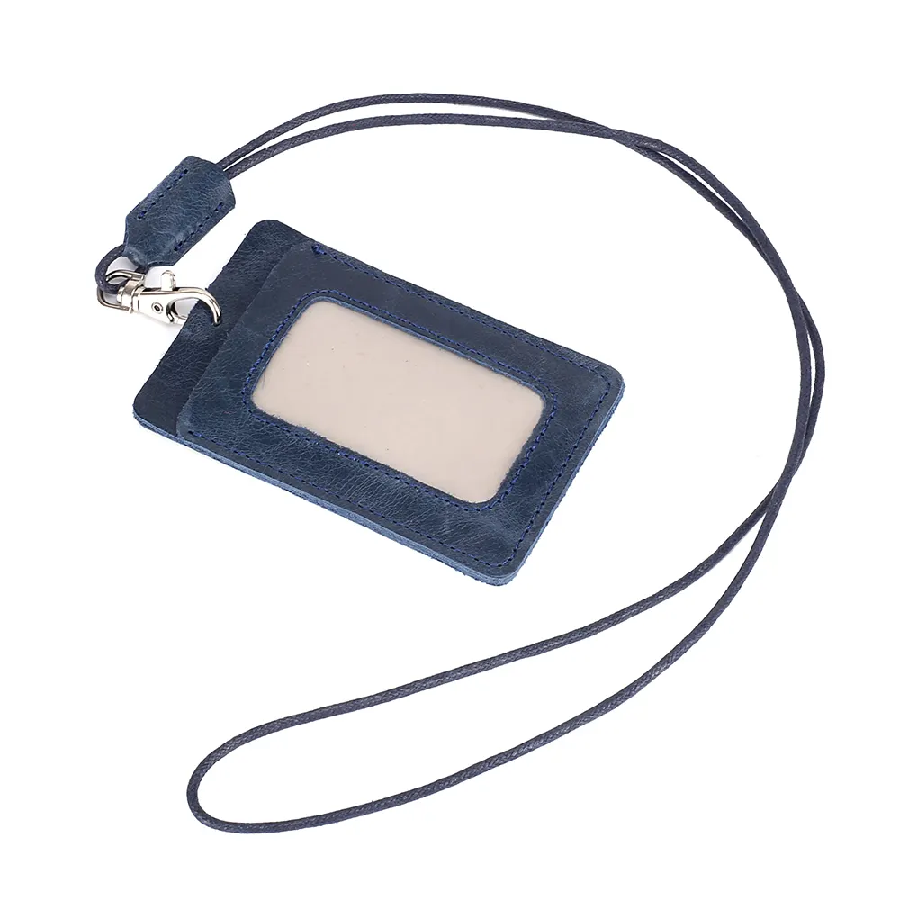High quality wholesale id card working card badge holder Genuine Leather ID Tag Holder Work Permit Business Card Holder