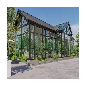 Casa moderna de alumínio com solário de vidro para todas as estações, casa verde com galva