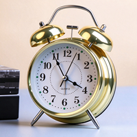 Jam Alarm Elektronik Logam Bundar Bergaya Kuno Vintage Berbentuk Tapal Kuda, Lampu Malam Kreatif Retro, Quartz Sederhana