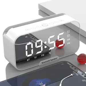 Jam Alarm Tampilan LED cermin kecil dengan Speaker Bluetooth jam Digital Logo kustom harga pabrik untuk kamar tidur/kantor