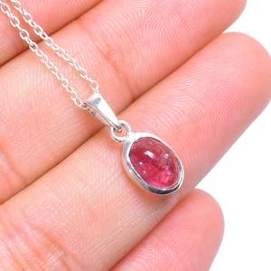 Natural Pink Tourmaline Cabochon Pendant <b>Necklace</b> 925 Silver Bezel Setting Water Drop Shape Everyday Wear Women's Jewelry - Product Image 4