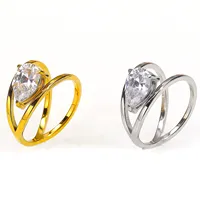 Funkelnder Birnenförmiger Zirkon Bypass-Ring aus Edelstahl, Modeschmuck-Ring, Solitärring für Frauen zum Täglichen Tragen