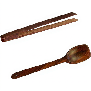 Ensemble d'ustensiles de cuisine en bois artisanal, cuillère de cuisine en bois naturel et pinces de cuisine en bambou, outils de cuisine écologiques pour servir - Product Image 1