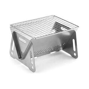 Réchaud à bois pliable portable en acier inoxydable poli avec grille de 16x13cm pour le camping individuel et les barbecues - Product Image 1