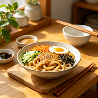 Nouilles Udon Cuites Assaisonnées au Beurre de Cacahuète Naturel, Faible Teneur en Sodium, Sans Sucre, Emballage en Boîte/Vrac Sain