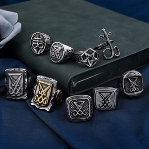 Anillos góticos <span class=keywords><strong>de</strong></span> plata Vintage para hombres y mujeres, joyería gótica, demonio malvado, Baphomet, Signet, sigilo <span class=keywords><strong>de</strong></span> Lucifer, <span class=keywords><strong>sello</strong></span> <span class=keywords><strong>de</strong></span> Satán - Product Image 1
