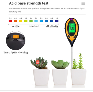Hochwertiges 4-in-1 Bodenfeuchtemeßgerät pH-<span class=keywords><strong>Meter</strong></span> LCD Temperatur Sonnenlicht-Indikator Kundenspezifisches OEM ODM für Garten- und Pflanzenpflege - Product Image 5