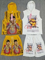 Ensemble 2 pièces pour homme, sweat à capuche sans manches et short, imprimé vintage, streetwear décontracté, tenue d'été