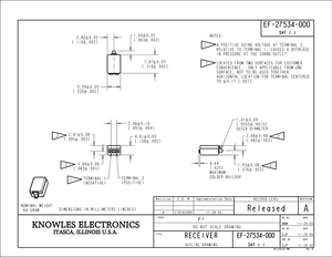 Récepteur Knowles EF-27534-000 pour applications HA BTE ITC, récepteur Knowles HA - Product Image 3