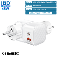 Chargeur mural super rapide GaN 45W USB Type-C double port pliable PD 3.0 QC pour téléphone portable, ordinateur portable et appareil photo