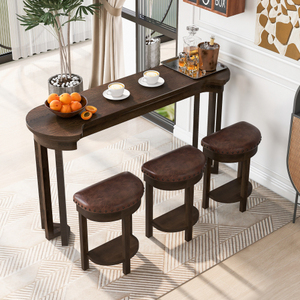 Modern 4-Piece <b>Bar</b> <b>Table</b> Set 3 PU Upholstered <b>Stools</b> Solid Wood Counter Height Dining <b>Table</b> for Hotel Home Use Eco-Friendly - Product Image 1