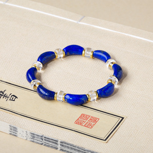Pulsera de Cuentas Curvas de Lapislázuli Natural con Separadores de Cuarzo Transparente, Brazalete de Cristal Curativo Hecho a Mano - Product Image 6