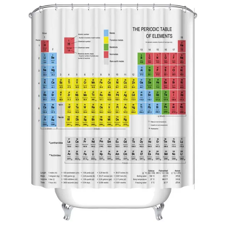 Tableau périodique d'éléments rideaux de douche en tissu mis à jour pour étudiants en chimie et enseignants utilisation comme affiche