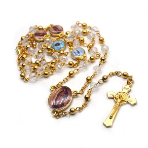 <span class=keywords><strong>Rosario</strong></span> con Perline Colorate e Catena Dorata, Medaglie con Immagine della Croce e Crocifisso, Gioielli Devotionali Cattolici - Product Image 3