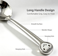 Cuillère à mélanger en acier inoxydable 304, finition miroir, long manche, motif ours mignon, cuillère à dessert pour café et crème glacée
