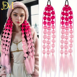 Extension <span class=keywords><strong>de</strong></span> cheveux synthétique <span class=keywords><strong>de</strong></span> 24 pouces faite à la main, style ombré, queue <span class=keywords><strong>de</strong></span> <span class=keywords><strong>cheval</strong></span> et <span class=keywords><strong>tresse</strong></span>, extension <span class=keywords><strong>de</strong></span> cheveux synthétique colorée, style tressé à bulles, femme - Product Image 4