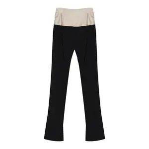 Calças de lazer femininas de cintura alta 2024 coleção primavera novas cores contrastantes calças justas finas com pernas divididas para o verão
