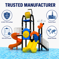 Structure de jeu aquatique personnalisée SageDelightRides, seau à eau et toboggans pour enfants, en LLDPE et acier galvanisé, pour les communautés de stations balnéaires, OEM