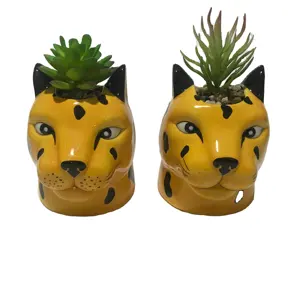 Pot Bunga Keramik Bentuk Macan Tutul, Penanam Pot Sukulen Porselen Bentuk Hewan Lukisan Tangan Kustom