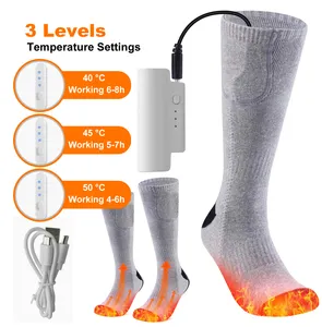 Thick winter outdoor ski thermal 3.7V electric rechargeable battery heated hiking cozy crew socks wool hiking sock for men women