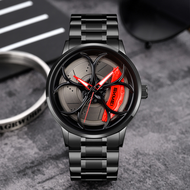 Men's wheel rim design watch Unique 3D car wheel dial stainless steel wristwatch 30M waterproof sport quartz watch