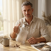 Carafe en verre borosilicate faite à la main avec couvercle, résistante à la chaleur, moderne et transparente, pour boissons chaudes et froides