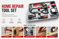 Kit d'outils à main 33 pièces pour réparation générale à domicile avec marteau, pinces, embouts de tournevis, mètre ruban, couteau utilitaire, clé Allen