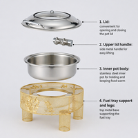 Réchaud de buffet en acier inoxydable or/argent de luxe léger, 6L, style moyen-oriental, chauffe-plats, design transparent, hydraulique