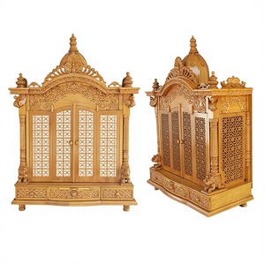 Designer Door Temple with Natural Teak Wooden Polish Natural Polish Teak Wooden Temple Big Size Peacock Carved Temple <b>Mandir</b> USA - Product Image 1