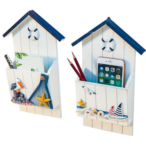 Boat-Shaped Wooden <b>Wall</b> <b>Storage</b> Box Blue Painted Punch Free Home Decor Entryway <b>Hanging</b> Organizer - Product Image 4