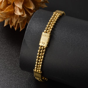 18k <b>gold</b> glossy polished adjustable dainty embossed textured panel multi strand <b>bead</b> chain sturdy luxury unisex <b>bracelet</b> - Product Image 4