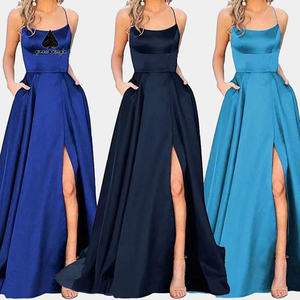 Abito da sera personalizzato <span class=keywords><strong>in</strong></span> tessuto satinato di lusso a colori abito da sera <span class=keywords><strong>Grande</strong></span> Taille con spacco inferiore da donna lungo Maxi abito di seta - Product Image 2