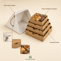 Boîte à amuse-gueules pyramidaux Halal pour traiteur, pâtisseries, desserts, friandises, collations, bouchées légères, plateaux de dégustation, multi-niveaux, écologiques