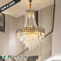 Lustre d'escalier MICUP à prix d'usine, long, pour hall d'hôtel, en or, moderne, en cristal K9, de luxe pour villa, avec contrôle par application, garantie de 3 ans