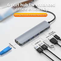 ULT-unite Usb-C 6 en 1 Hub Usb3 Hdmi Gigabit Ethernet Hub Hdmi 4K Pd 100W Usb 3,0 Tipo C Multipuerto Hub